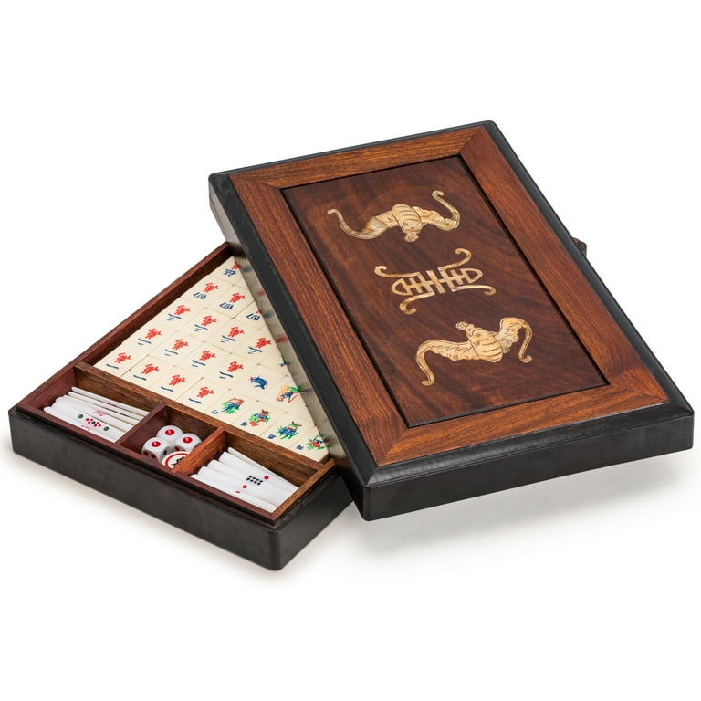 Chinese Bone bamboo back mahjong with box