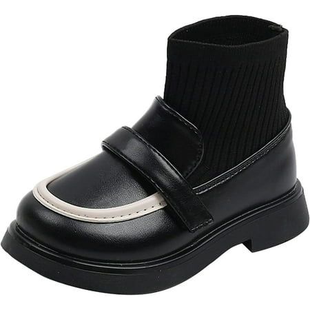 

QWZNDZGR Baby Leather Lace-Up Boots Flat Ankle Snow Boots Low Stacked Heel Side Zipper Chelsea Shoes Snow Shoes with Cute Bow
