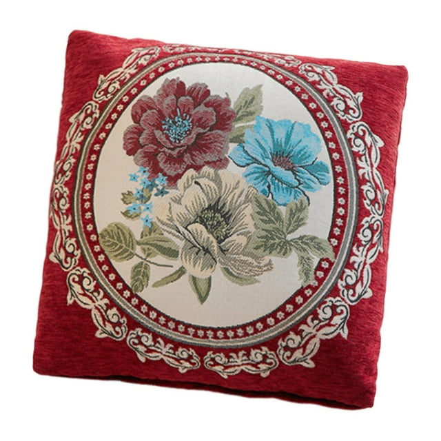Funda de almohada floral, funda de almohada cuadrada de 45 cm, 45 x 45 cm, funda de almohada con diseño de flores, funda de cojín para dormitorio, Rojo oscuro
