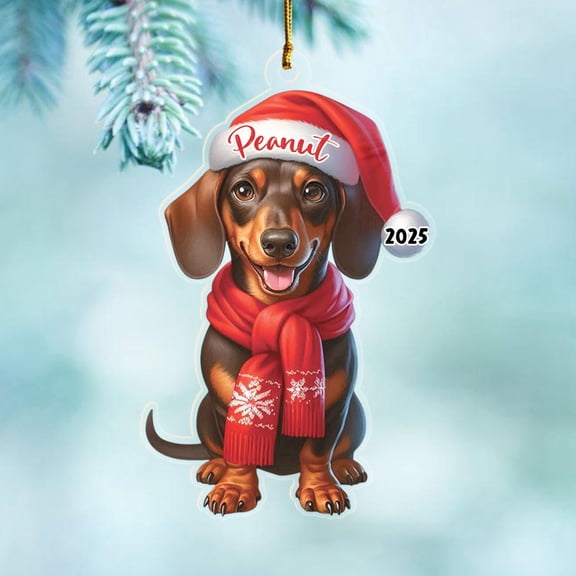 Brown Dachshund Shaped Ornament Gift for Dog Lover Grandpa Grandma Grandson Granddaughter, Personalized Name Brown Dachshund Puppy Christmas Ornament 2025, Custom Dog Owner Ornaments for Men Women