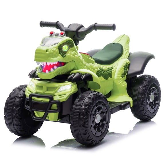 Track Seven 12V Ride-On ATV, Dinosaur Shape Electric Car, 2WD, Music, Bluetooth, Power Display, Indoor& Outdoor Ride-On Toy Car for Boys Girls Age 2 , Green
