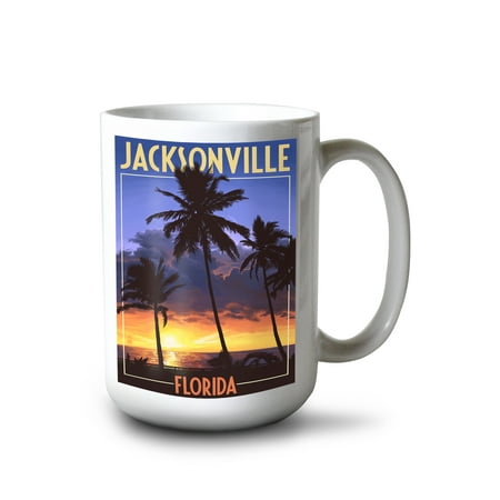 

15 fl oz Ceramic Mug Jacksonville Florida Palms and Sunset Dishwasher & Microwave Safe