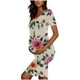 thumbnail image 4 of yoeyez Robes de Maternité pour Femmes Grande Taille à Manches Courtes à Encolure Dégagée Robe à Imprimé Floral Allaitement Robe de Maternité d'Allaitement Robe Soleil Moulante Froncée Midi Ajustée Robes Multicolore,P, 4 of 6