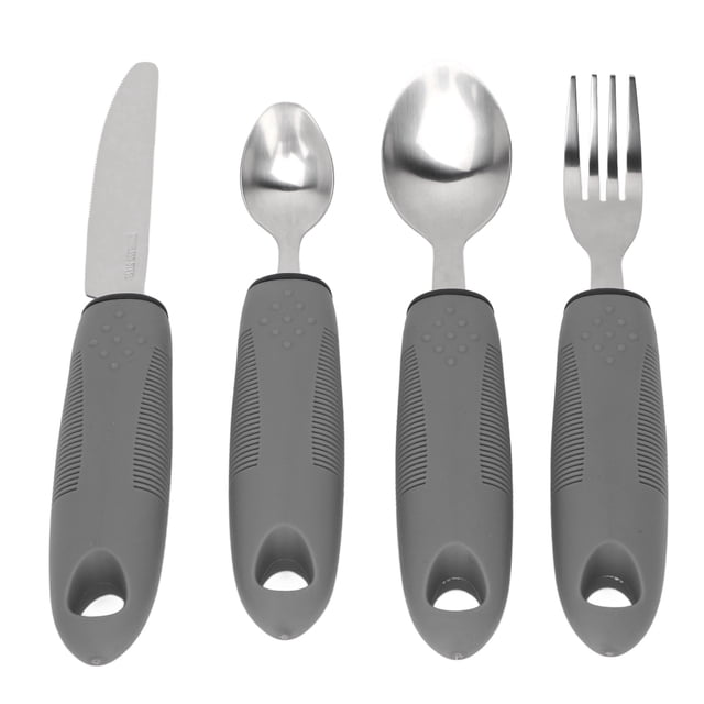 Adaptive Utensils Set, 4Pcs Stainless Steel Hangable Adaptive Utensils Weighted Knife Fork Spoon Safe Tableware with Non Slip Rubber Handle for Arthritis