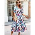 thumbnail image 2 of Women'S V Neck Floral Dress Summer 2025 Trendy Pleated Boho Flowy Puff Sleeve Maxi Dress Blue Pink S, 2 of 4