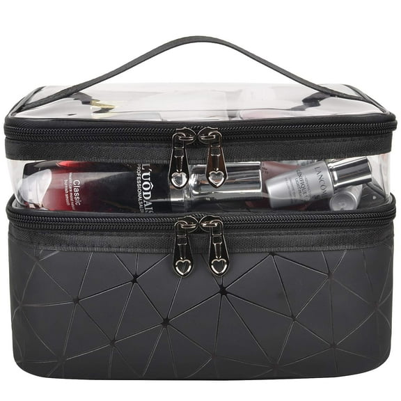 VONTER Makeup Bags Cosmetic Bag Double Layers Black For Women