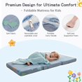 thumbnail image 3 of Foldable Floor Mattress for Kids-Glow in The Dark Toddler Nap Mat with Storage Bag, Portable Toddler Floor Pad for Travel, Daycare, Camping, RV, Playroom, Blue Dinosaur, 3 of 7