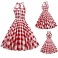thumbnail image 2 of Women's Sleeveless Neck Plaid Printing Button Swing Midi Dresses Retro Cocktail Party Prom Dress Tea Dresses, 2 of 7