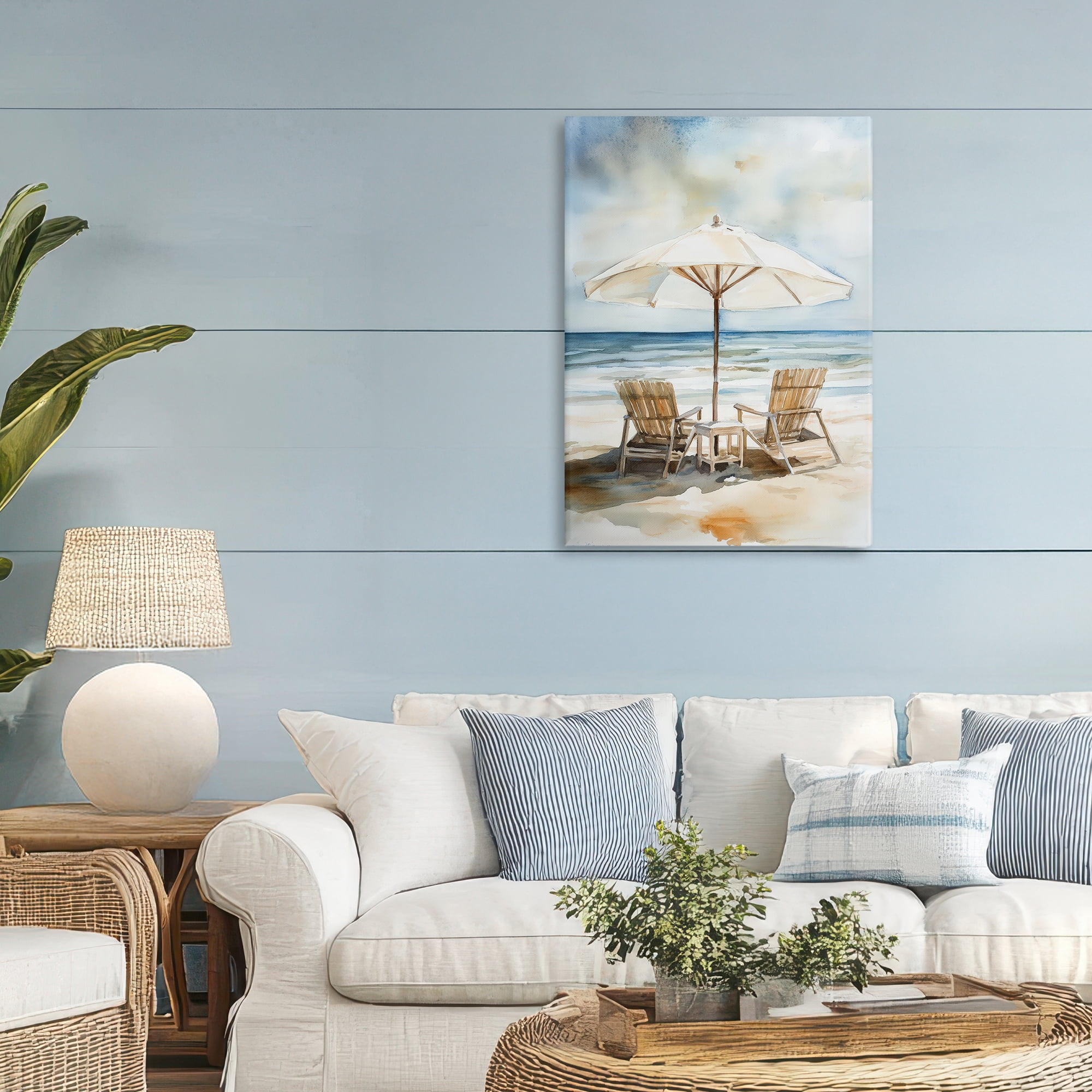 Stupell Industries Watercolor Paradise Beach Scene Canvas Wall Art, design by Petal Prints Design