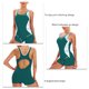 thumbnail image 4 of Traje de baño de una pieza para mujer con cuello en U ahuecado Tie Dye estampado costura traje de baño con almohadilla en el pecho verde oscuro XL, 4 of 5