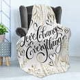 thumbnail image 4 of Romantic Soft Flannel Fleece Throw Blanket, Foliage Pattern Frame Style Heart Shapes and an Inspirational Words, Cozy Plush for Indoor and Outdoor Use, 50" x 60", Sepia Peach Black, by Ambesonne, 4 of 5