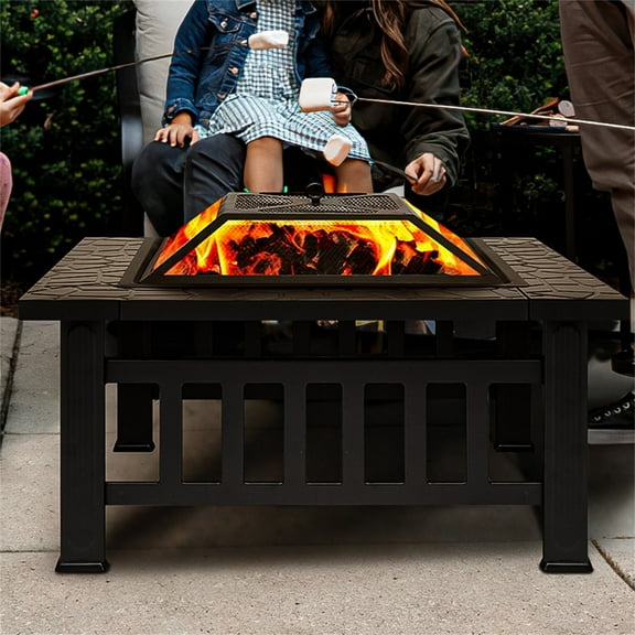 Spaco 32 inch Wood Burning Fire Pit Set of 2, Fire Pit for Outside, Ice Pit/BBQ Fire Pit, Black