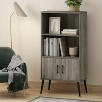 Furinno MIDCENTURY Storage Cabinet with Doors and Legs in Grey Oak