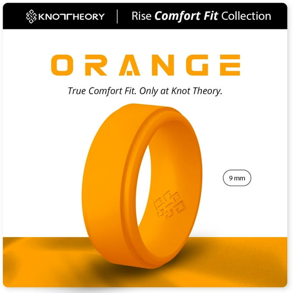 Orange Step Edge Breathable Comfort Fit Silicone Ring 9mm Bandwidth