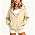 thumbnail image 4 of Girls Half Zip Hoodie Long Sleeve Casual Loose Fit Fashion Kids Hooded Sweatshirt Beige 5-6 Years, 4 of 5
