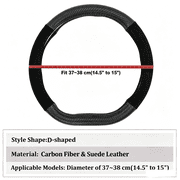 XUKEY D-Shaped Car Steering Wheel Cover 14.5-15'' Non-slip Carbon Fiber Black Leather