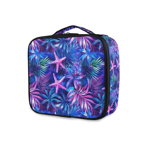 FORMRS Travel Makeup Bag Large Capacity Train Case Cosmetic Organizer with Adjustable Dividers, Neon Pink Starfish