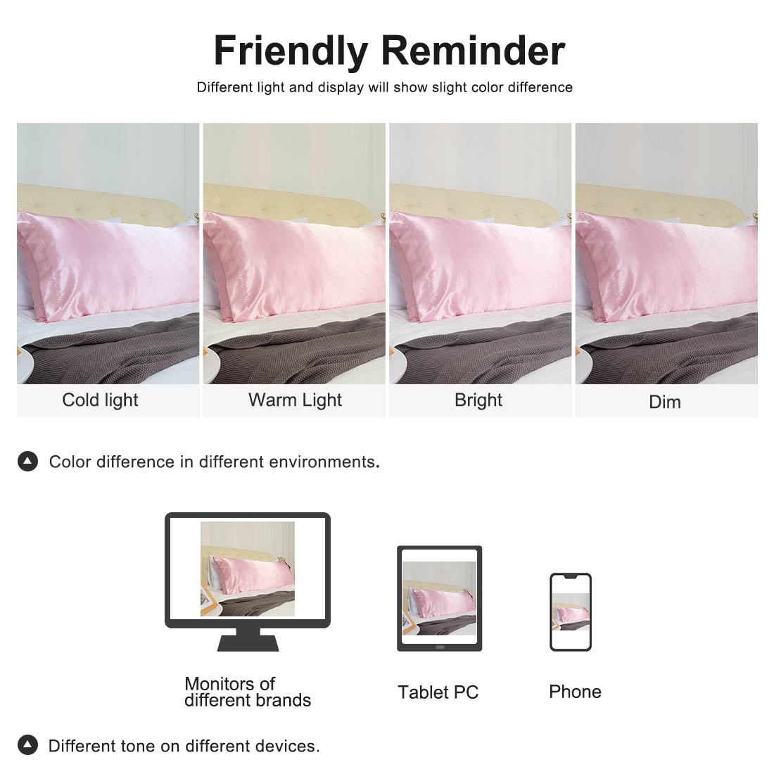 Unique Bargains 2 Pack Polyester Satin Body Pillow Cover 20" x 54" Pink