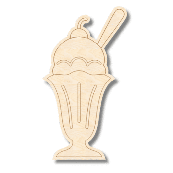 Unfinished Wood Etched Ice Cream Sundae Shape | Paint By Line Crafts 10" / 1/4"