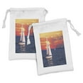 thumbnail image 1 of Sailboat Fabric Pouch Set of 2, Sailboat Sailing on a Calm Evening Setting Sun Colored Sky Scenery, Small Drawstring Bag for Toiletries Masks and Favors, 9" x 6", Dark Blue Orange White, by Ambesonne, 1 of 2