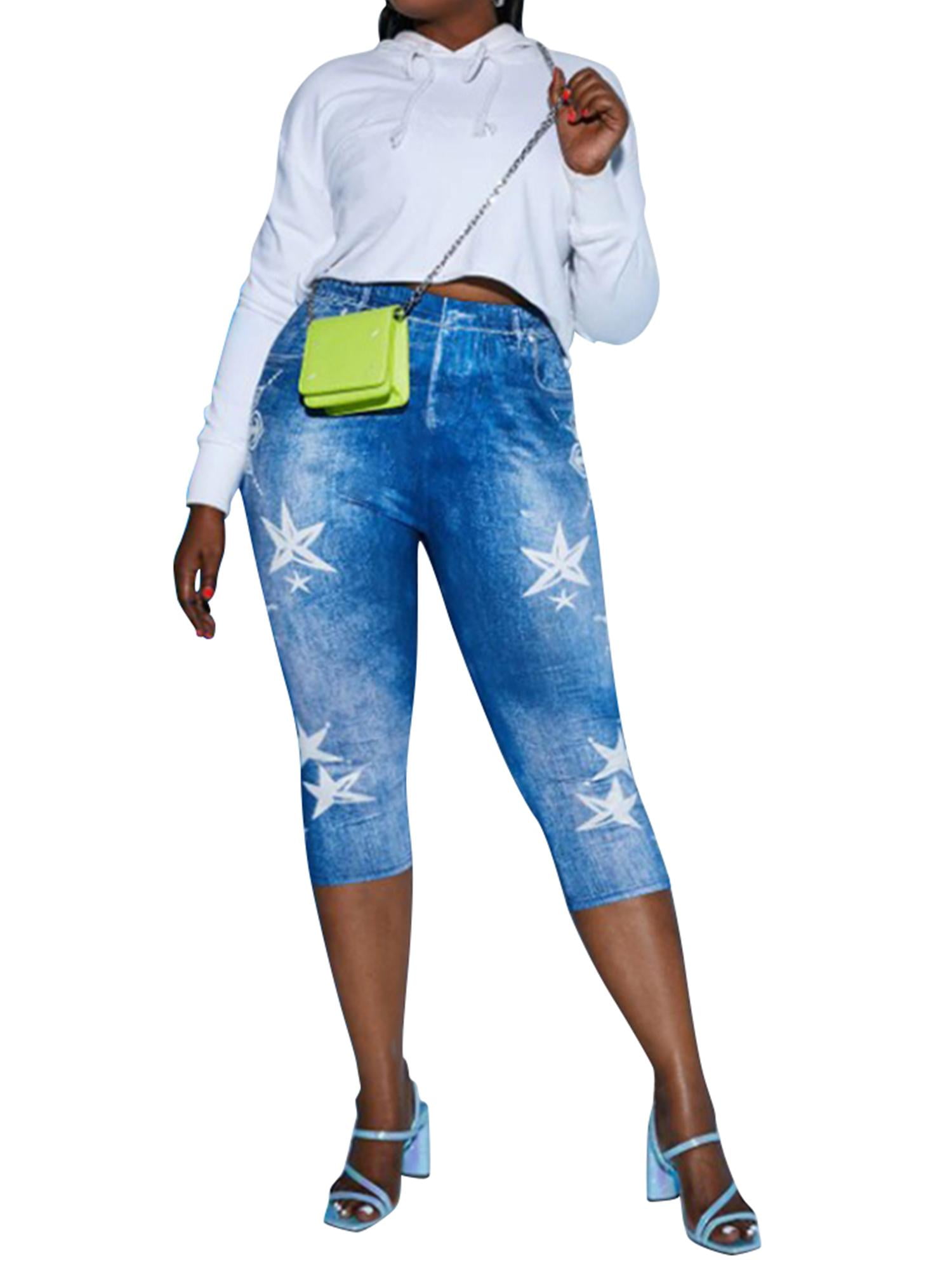 Print Leggings High Waist Knee Length 
