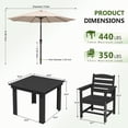 thumbnail image 3 of KINGYES 5-Piece HDPE Outdoor Dining Set for 4, Square Patio Table & Armchairs with Umbrella Hole, All-Weather Patio Dining Set for Backyard, Garden, Lawn & Poolside, Black, 3 of 8