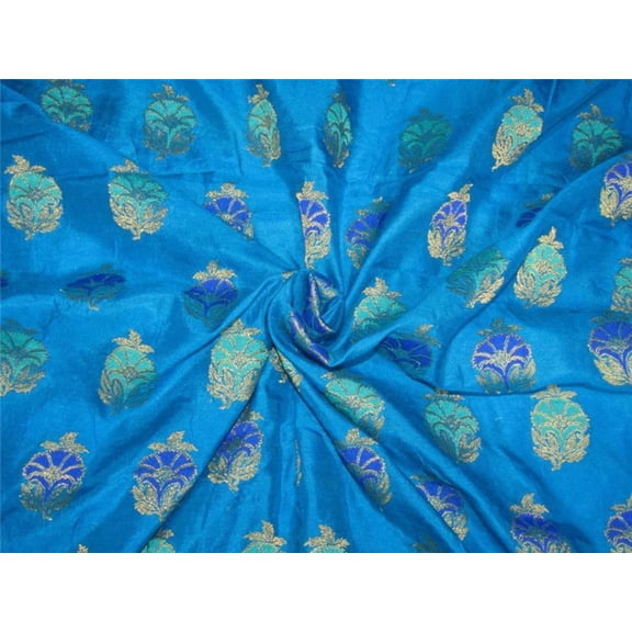 Brocade Fabric Peacock blue x gold 44quot;