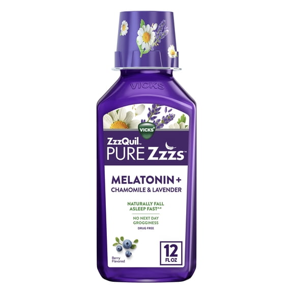 ZzzQuil PURE Zzzs Melatonin Sleep Aid Liquid, Melatonin 2mg for Sleep Support, 12 Fl oz