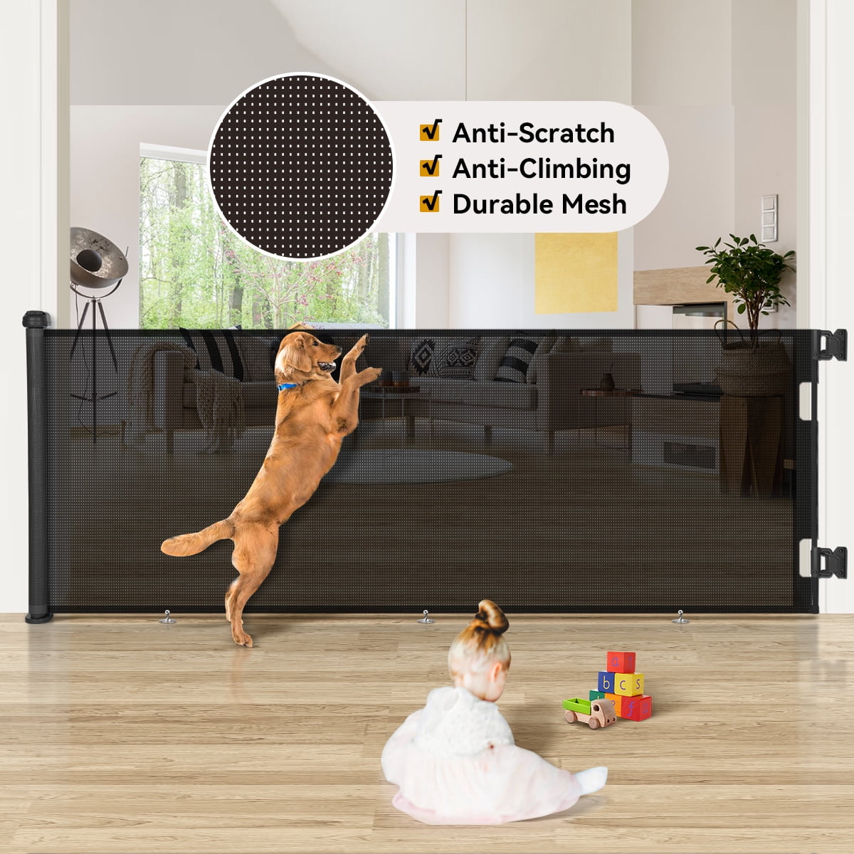 Retractable Baby Gate, Caveen 120" Extra Wide ABS Expandable for Livingroom Outdoor, Black