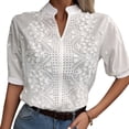 thumbnail image 2 of Floral Embroidery Lace Blouse Women V Neck Shirt Elegant Short Sleeve Tops, 2 of 9