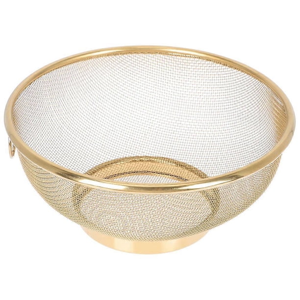 Stainless Steel Fine Mesh Colander Strainer Bowl for Rice Washing, Food Draining, Sifting, Filtering, and Steaming – Essential Kitchen Tool, Gold