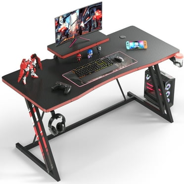 Homall 55 Inch Z-Shaped Gaming Desk Home Office Desk with Monitor Stand Cup Holder and Headphone Hook