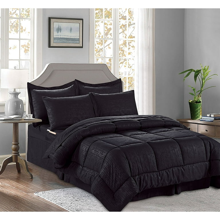 Silky Soft Bamboo Design Bed in a Bag 8 Piece Comforter Set FullQueen Black