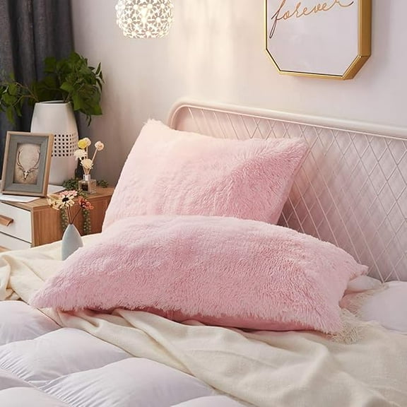 1997 Set of 2 Standard Queen Faux Fur Throw Pillow Covers Soft Velvet Decorative Pillowcases Zipper Closure(20 x 26 Inches Pink)