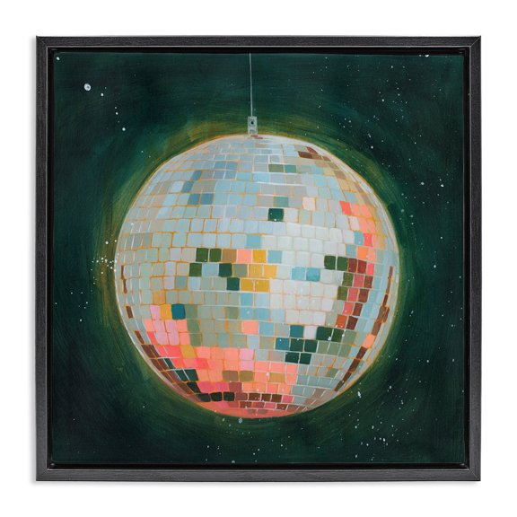 Stupell Industries Pastel Disco Ball Entertainment Painting Black Floater Framed Canvas Art Print Wall Art, 18 x 18