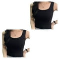 thumbnail image 4 of Camiseta sin mangas corta Qarigey Cuello cuadrado Ropa deportiva informal para mujer Negro 2piezas, 4 of 6