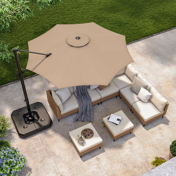 LAUSAINT HOME 10 Feet Patio Umbrella Outdoor Cantilever Round with 360-degree Rotation for UV Resistant, Wind Resistant, Patio, Outdoor, Deck, Garden, Backyard, Pool, Beige