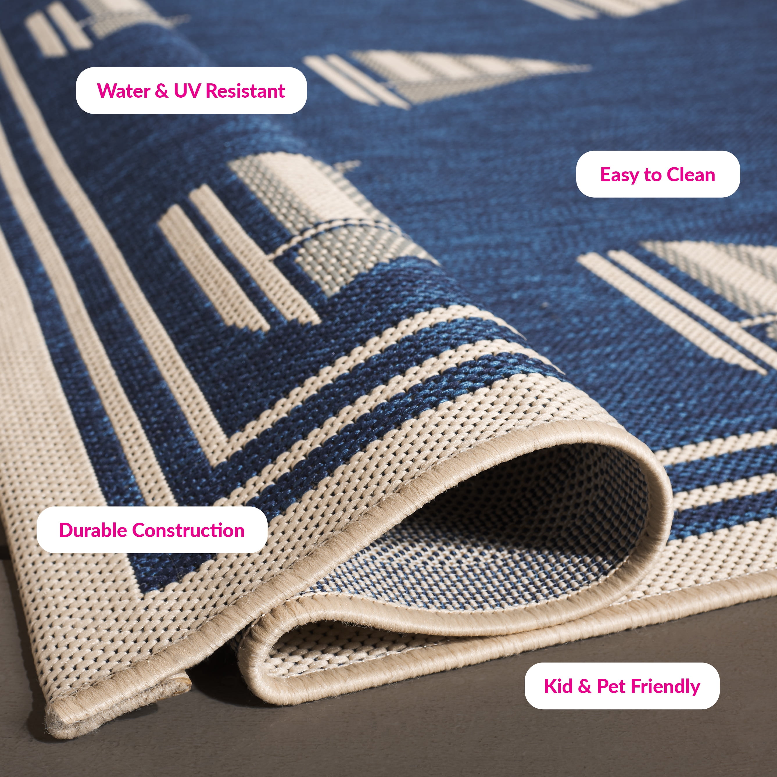 Safavieh Courtyard Ainsley Sailboat Indoor/Outdoor Area Rug, Navy/Beige, 6'7" x 6'7" Square