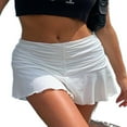 thumbnail image 1 of Womens Casual A-line Pleated Skirts Ruched Ruffle Solid Color Wave Mini Skirts White S, 1 of 4