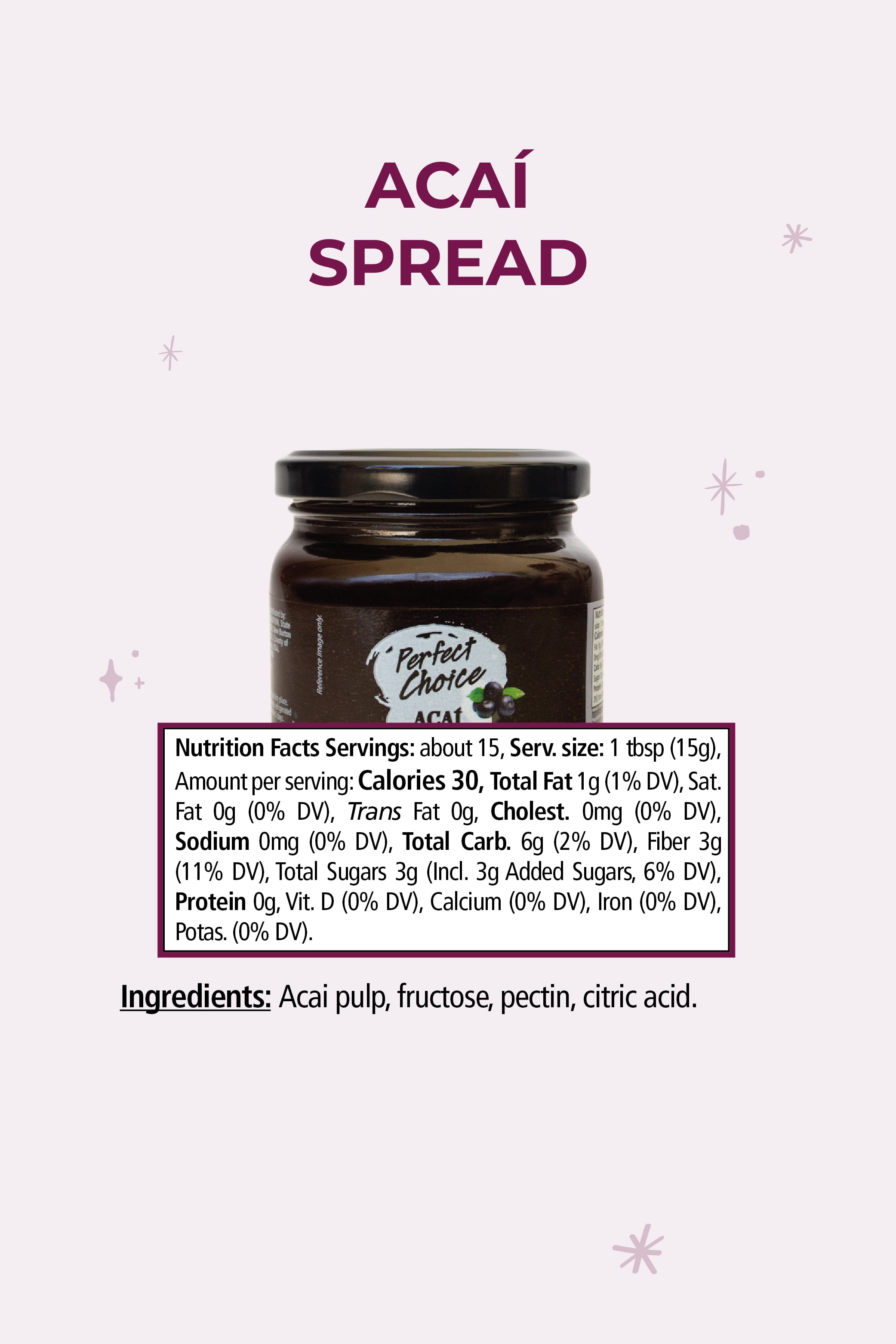 Perfect Choice Açaí Fruit Spread – Breakfast Topping for Toast, Yogurt & Smoothie Bowls – 7.76 oz