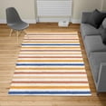 thumbnail image 1 of Striped Turkish Area Rug, Geometric Colorful Tone Brush Style Lines Grunge Retro Digital Print, Soft Carpet for Living Room Decor with Distressed Look, 2.6' x 5', Marigold Blue, by Ambesonne, 1 of 4