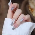 thumbnail image 3 of Uñas postizas con diseño de diamantes de imitación, manicura francesa brillante de Aurora, 24 piezas, 3 of 3