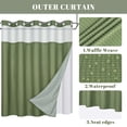 thumbnail image 4 of Ikfashoni Green Hookless Shower Curtain with Snap in Liner, Waffle Weave Waterproof Fabric Mesh Window Bathroom Curtain, 72"X74", 4 of 6