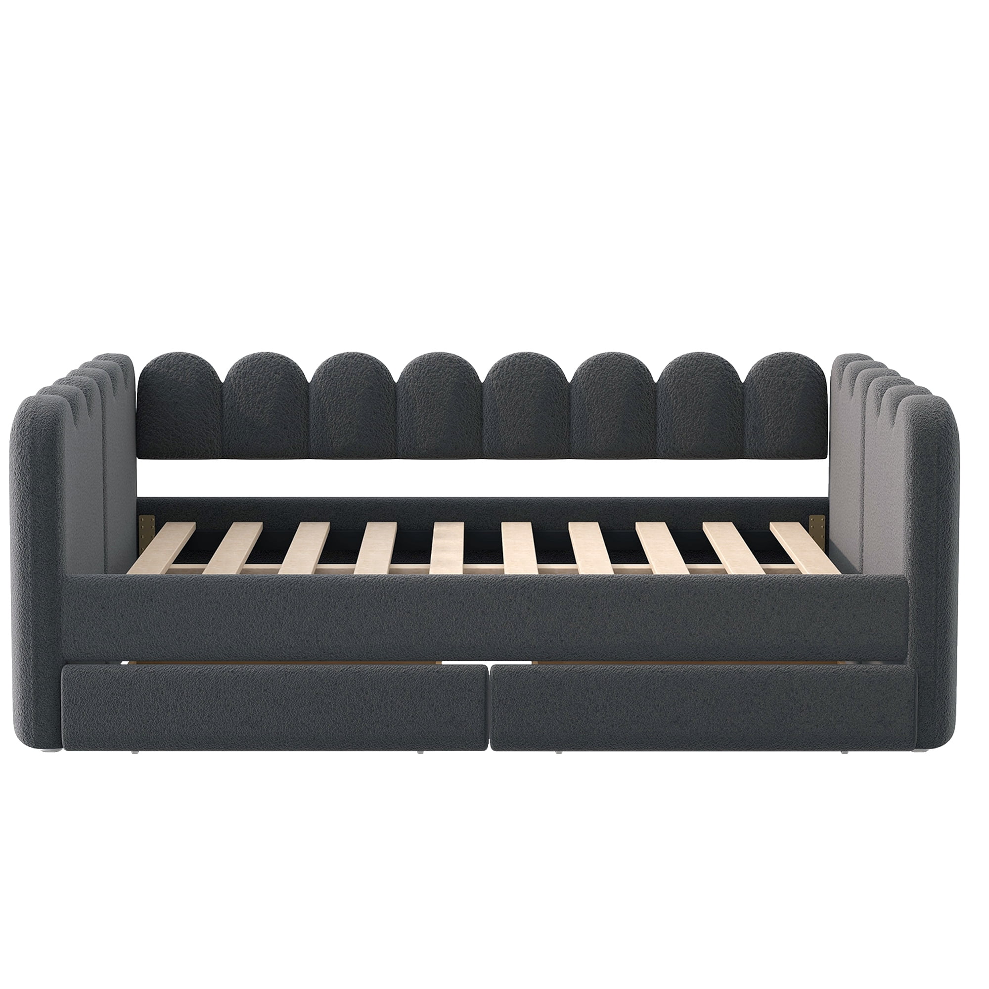 EUROCO Queen Size Upholstered Daybed with 2 Storage Drawers, Solid Wood Sofa Bed Frame, Easy Assembly, Space-Saving Design, Gray