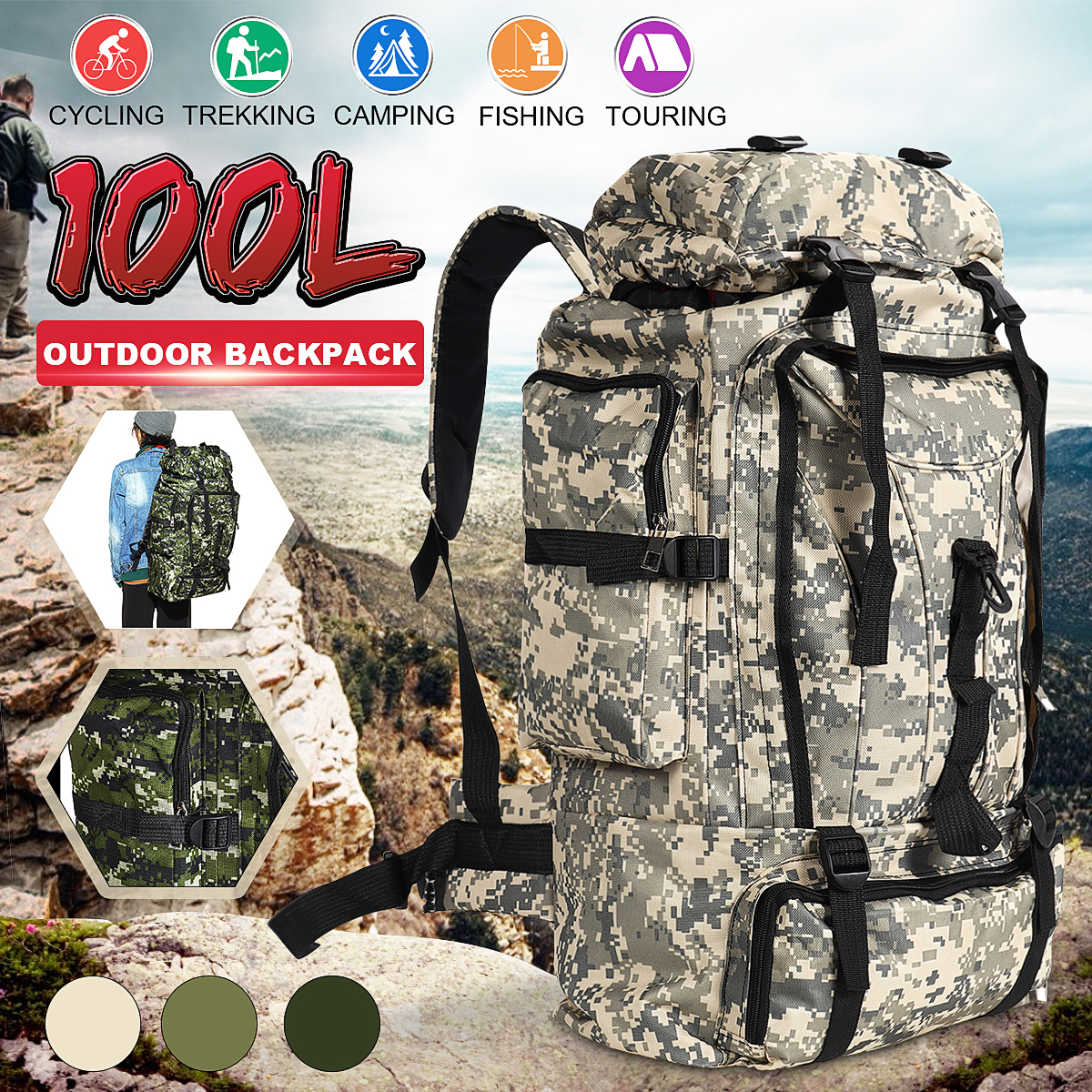 100L Waterproof Military Tactical Backpack Bag Rucksack Luggage Wear
