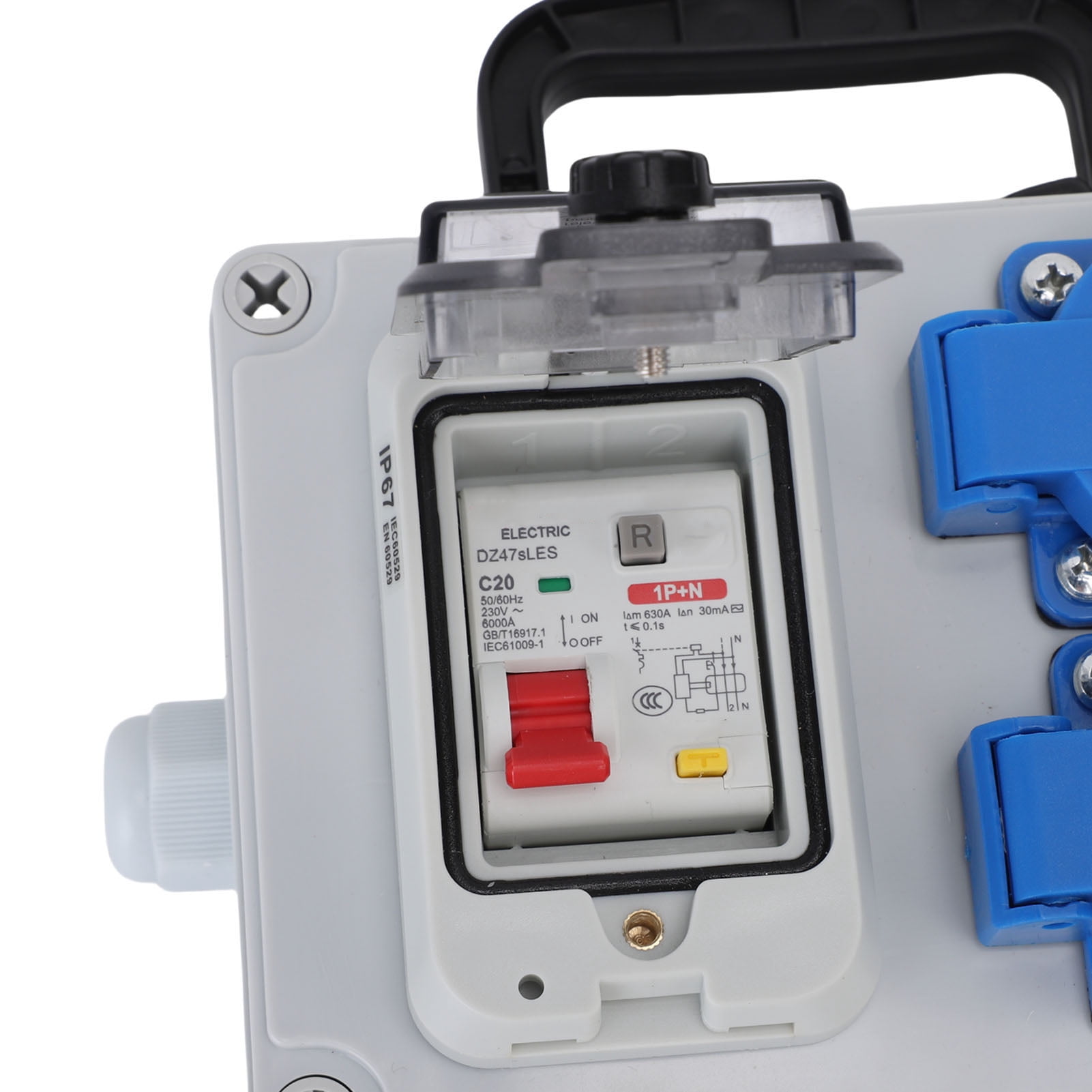 Riousery Portable Outdoor Power Distribution Box Industrial Waterproof Electrical Breaker Socket Box IP44-67 220V, 6.89 x 4.92 x 2.95 in / 175 x 125 x 75 mm