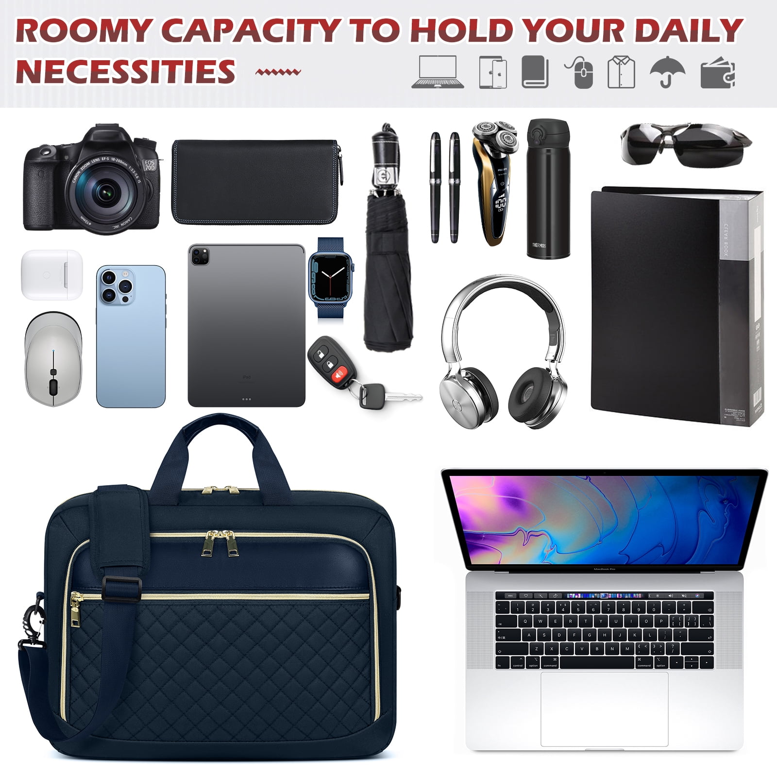 RAINSMORE Laptop Bag 17.3 Inch Laptop Briefcase for Women Men Waterproof Shoulder Messenger Bag Large Computer Bag for Business Office Work College,Dark Blue