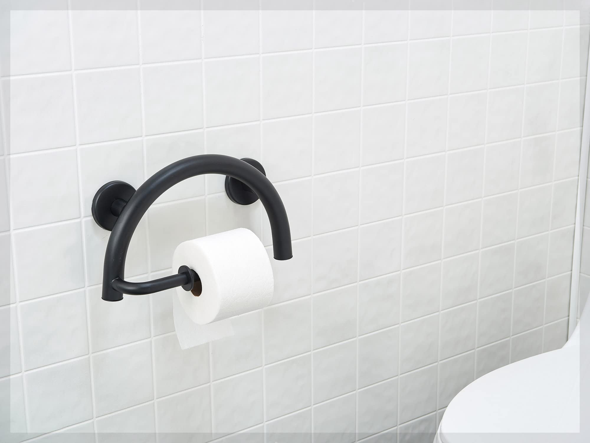 Grab Bar Toilet Paper Holder - Bathroom Safety Aid ADA/304 Stainless Steel/Matte Black/ 13" x 8"