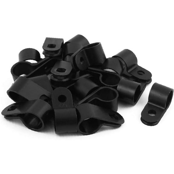 20Pcs Nylon R Type CC-3 1/2" Cable Cord Wire Clamp Clip Fastener Black(20Pcs Nylon R Tipo CC-3 1/2' 'Fascetta fermacavo per cavo