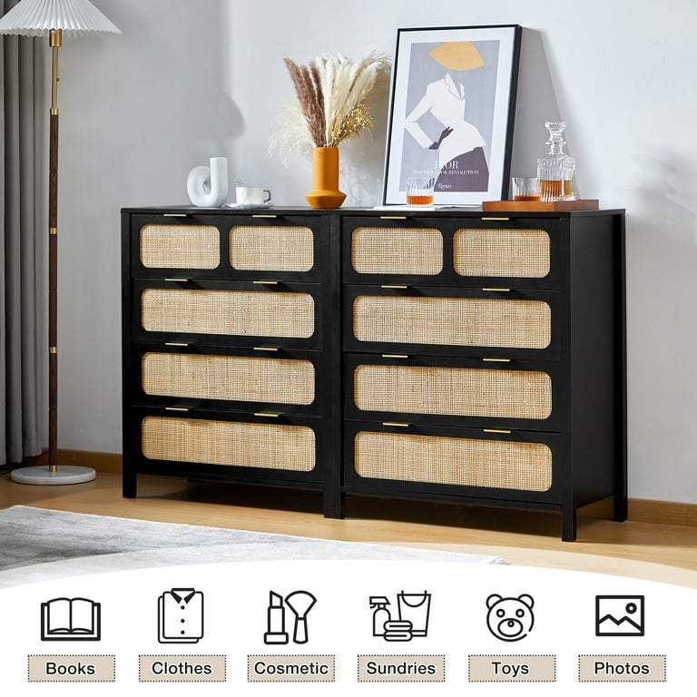 Giratree 4 Drawer Wooden Rattan Dresser, Bedroom Chest Furniture, Black,  30" Wide - Walmart.com